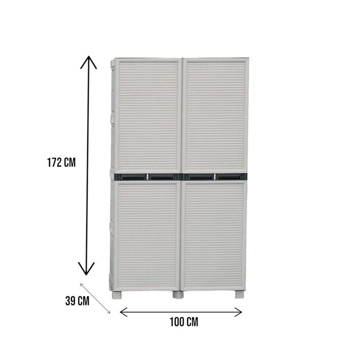 Armadio multiuso da esterno o Allain, Mobile a 2 ante e 3 ripiani in polipropilene, 100% Made in Italy, cm 100x39h172, colore Grigio chiaro