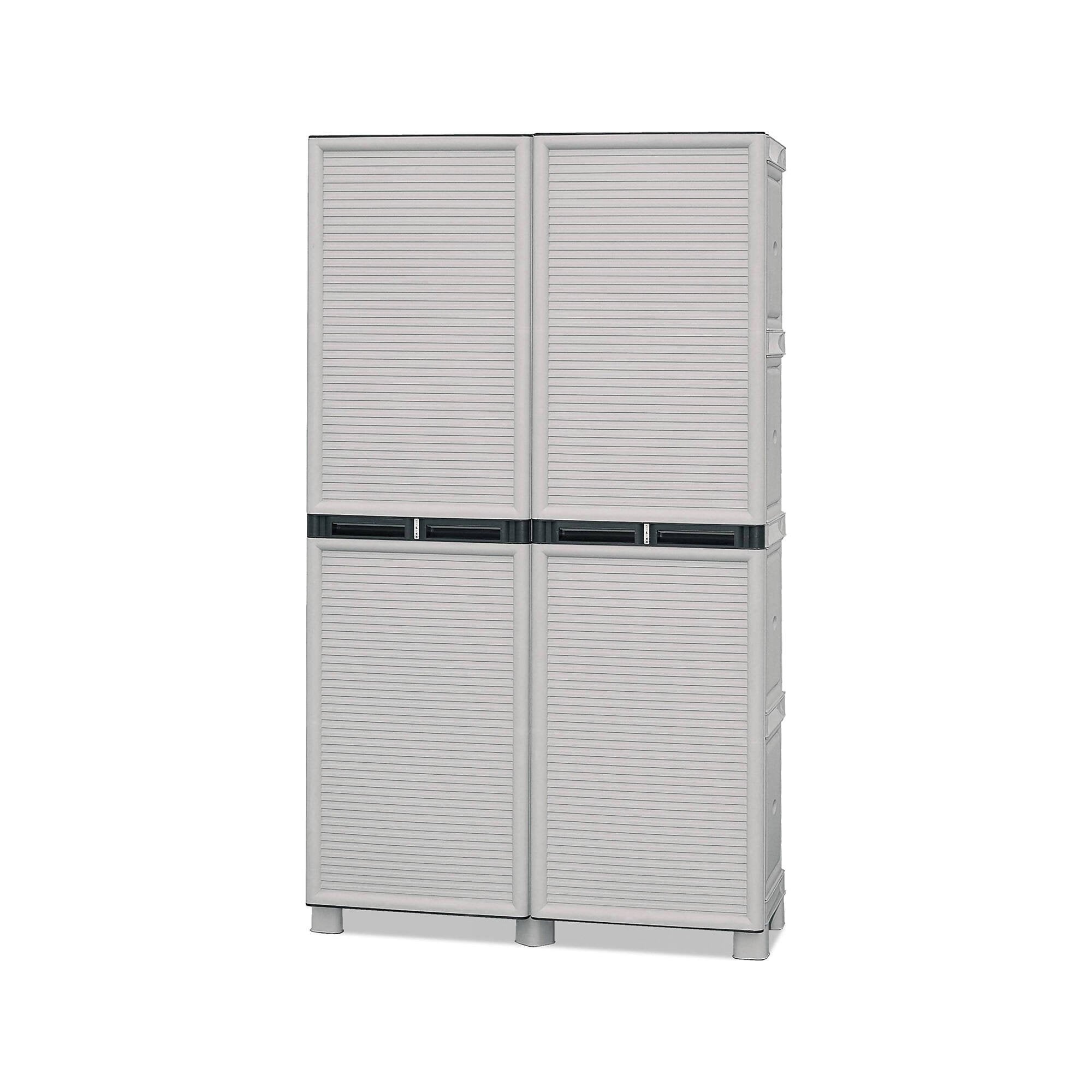 Armadio multiuso da esterno o Allain, Mobile a 2 ante e 3 ripiani in polipropilene, 100% Made in Italy, cm 100x39h172, colore Grigio chiaro