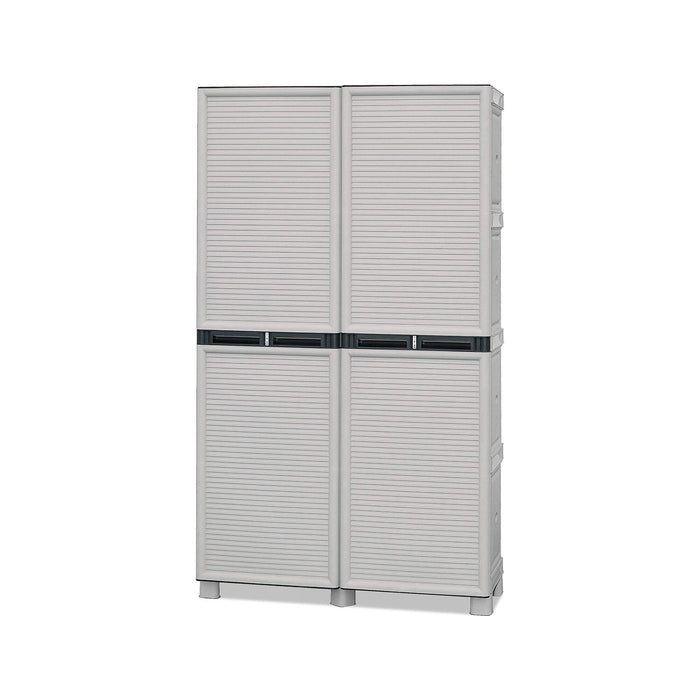 Armadio multiuso da esterno o Allain, Mobile a 2 ante e 3 ripiani in polipropilene, 100% Made in Italy, cm 100x39h172, colore Grigio chiaro