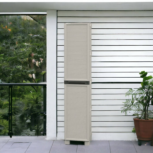 Armadio portascope da esterno o Achae, Mobile a 1 anta in polipropilene, 100% Made in Italy, cm 35x39h172, colore Grigio chiaro