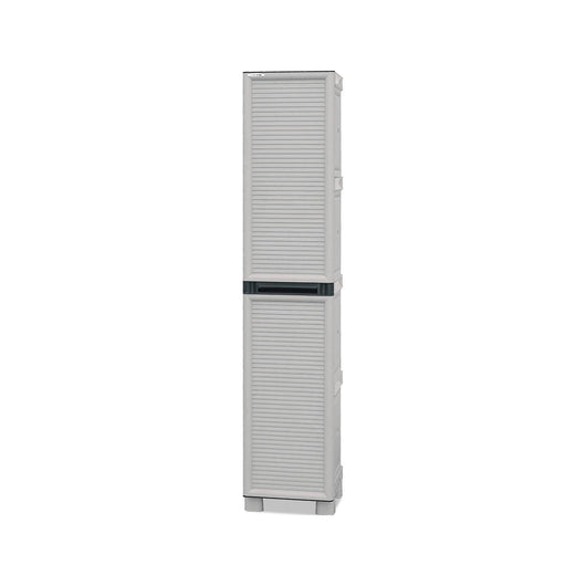 Armadio portascope da esterno o Achae, Mobile a 1 anta in polipropilene, 100% Made in Italy, cm 35x39h172, colore Grigio chiaro