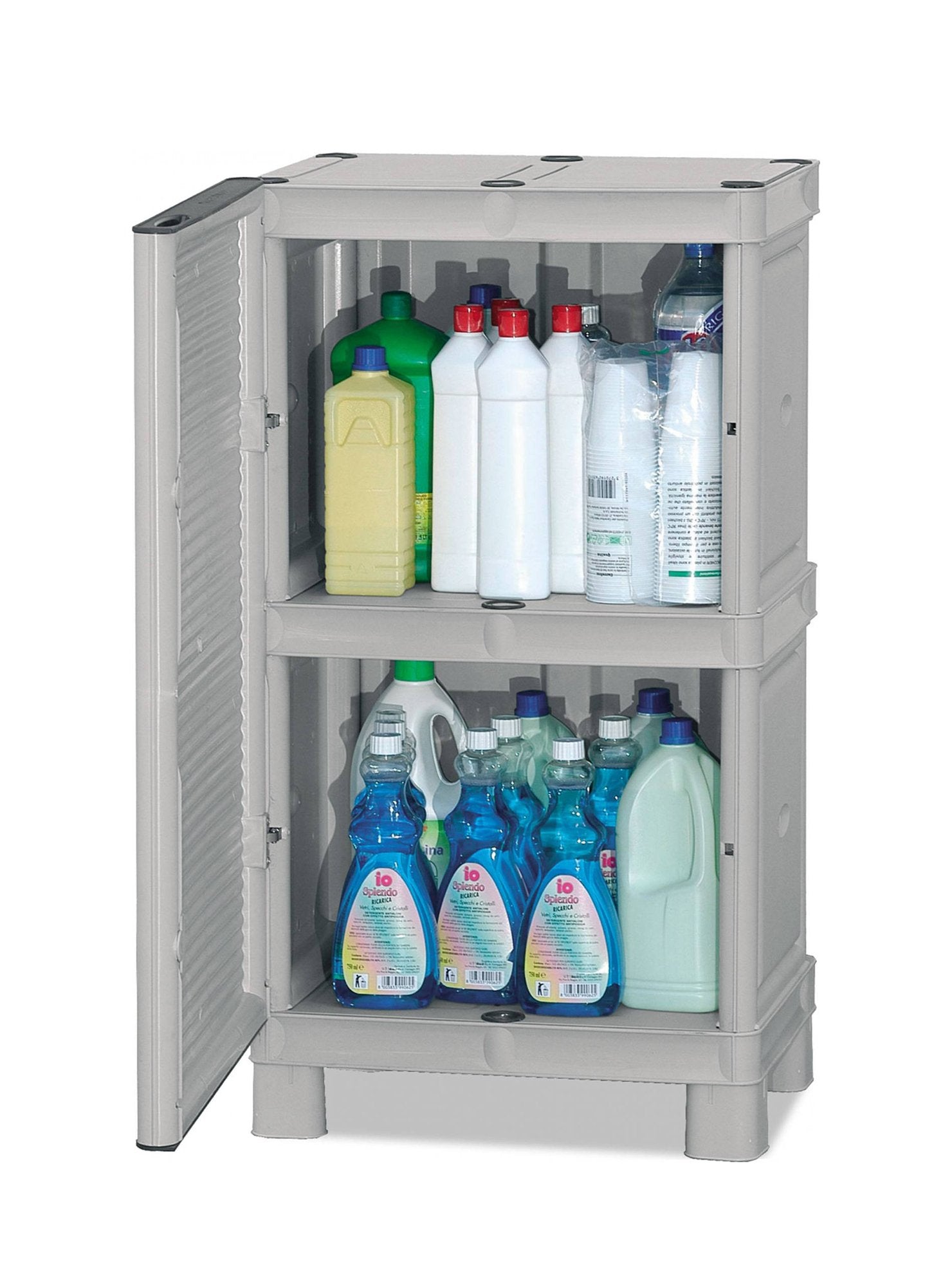 Mobiletto multiuso da esterno o Arlinda, Armadio basso a 1 anta e 1 ripiano in polipropilene, 100% Made in Italy, cm 50x39h92, colore Grigio chiaro