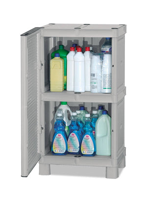 Mobiletto multiuso da esterno o Arlinda, Armadio basso a 1 anta e 1 ripiano in polipropilene, 100% Made in Italy, cm 50x39h92, colore Grigio chiaro