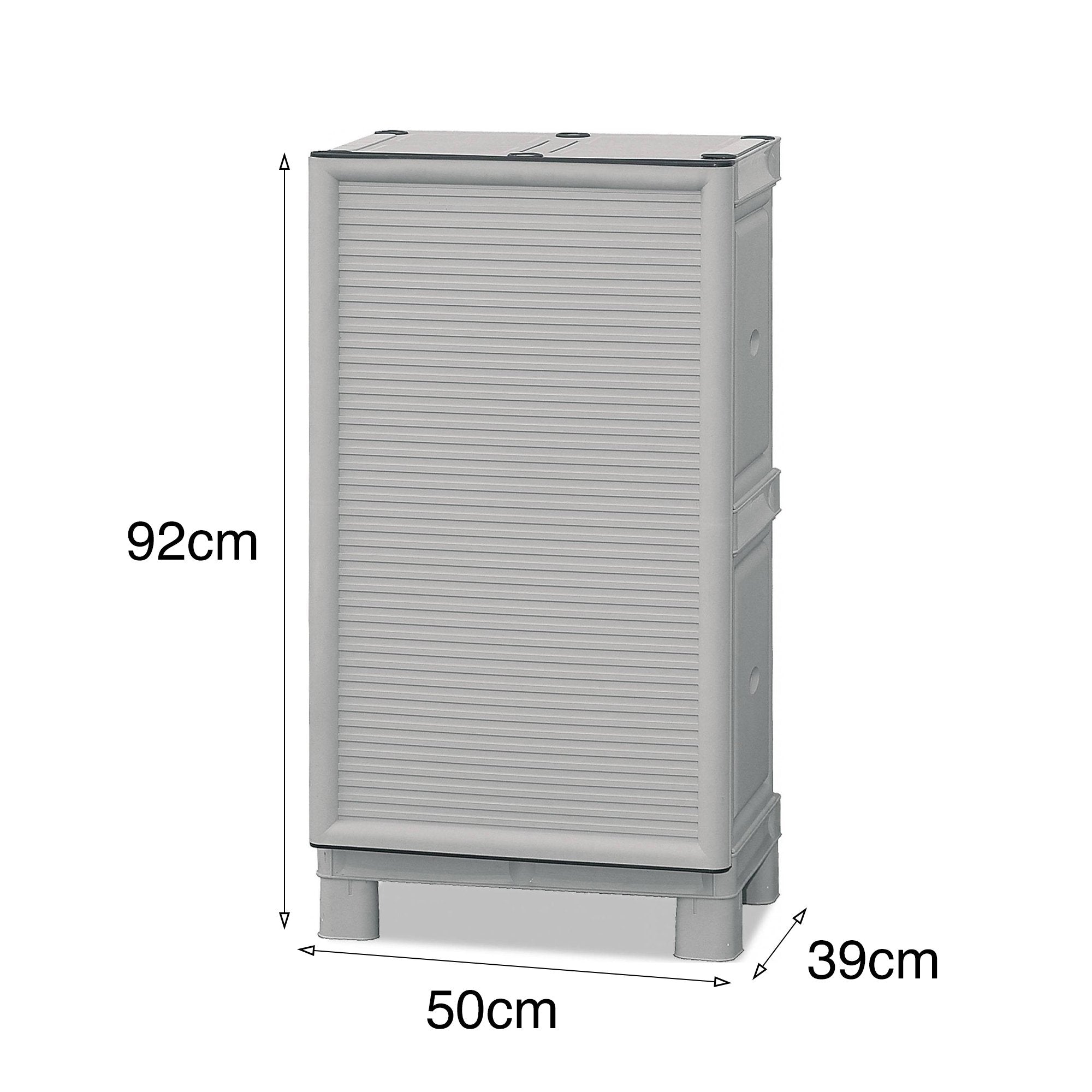 Mobiletto multiuso da esterno o Arlinda, Armadio basso a 1 anta e 1 ripiano in polipropilene, 100% Made in Italy, cm 50x39h92, colore Grigio chiaro