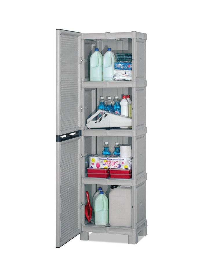 Armadio multiuso da esterno o Allain, Mobile a 1 anta e 3 ripiani in polipropilene, 100% Made in Italy, cm 50x39h172, colore Grigio chiaro