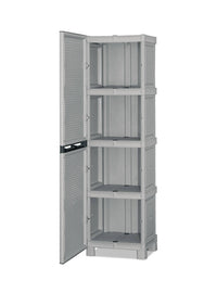 Armadio multiuso da esterno o Allain, Mobile a 1 anta e 3 ripiani in polipropilene, 100% Made in Italy, cm 50x39h172, colore Grigio chiaro