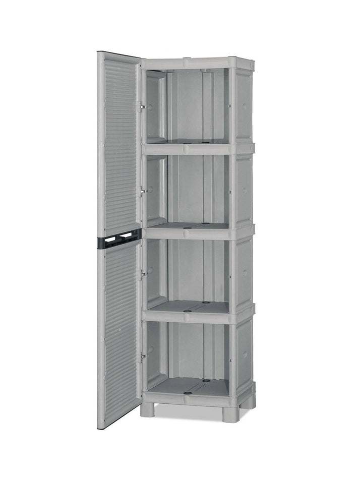 Armadio multiuso da esterno o Allain, Mobile a 1 anta e 3 ripiani in polipropilene, 100% Made in Italy, cm 50x39h172, colore Grigio chiaro