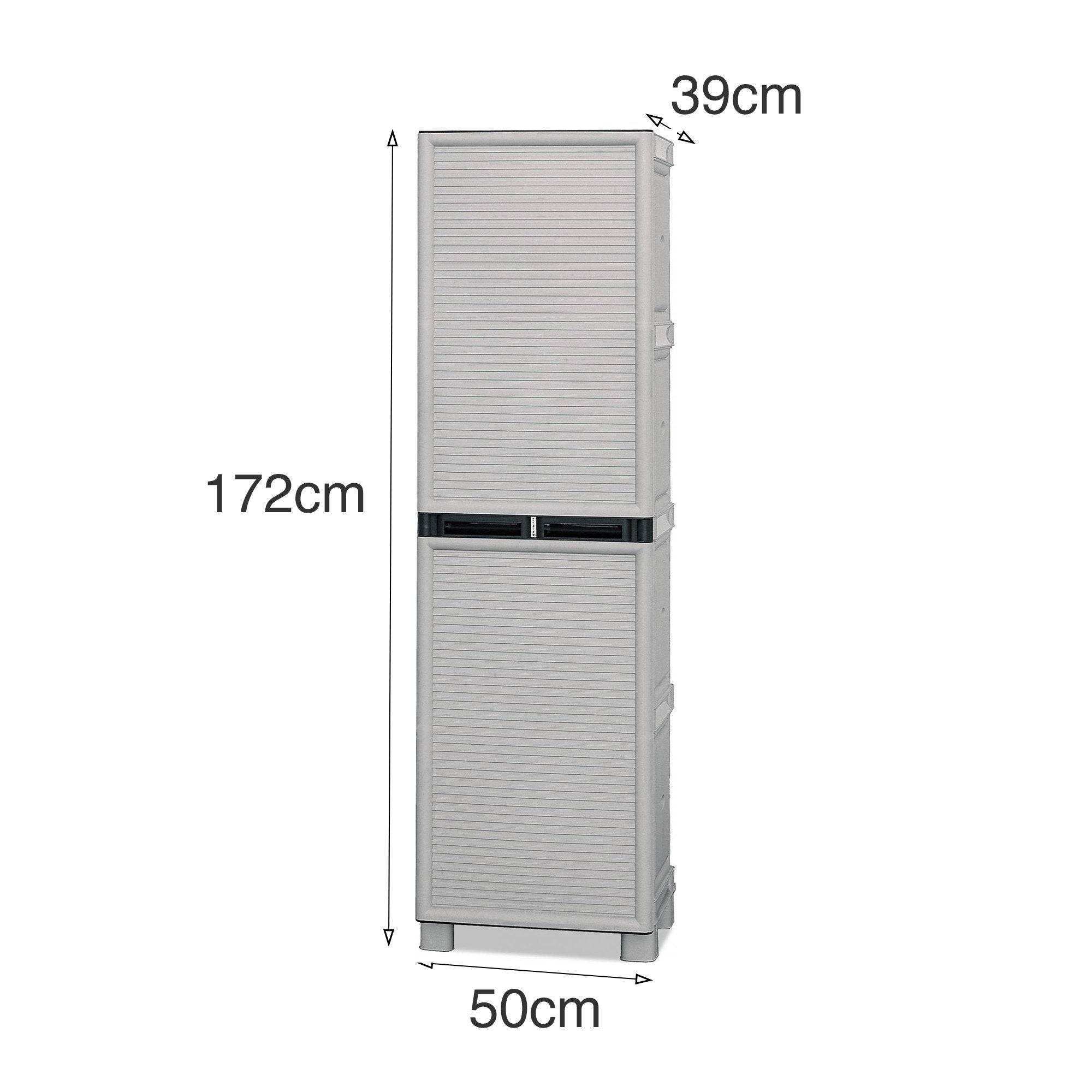 Armadio multiuso da esterno o Allain, Mobile a 1 anta e 3 ripiani in polipropilene, 100% Made in Italy, cm 50x39h172, colore Grigio chiaro