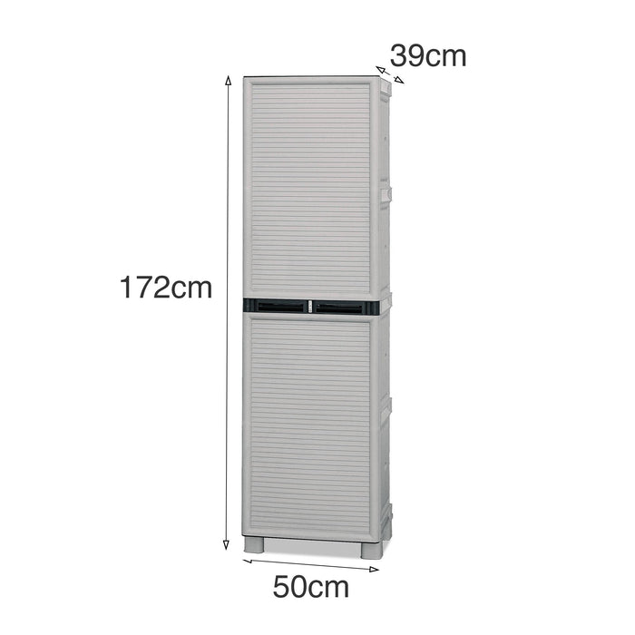 Armadio multiuso da esterno o Allain, Mobile a 1 anta e 3 ripiani in polipropilene, 100% Made in Italy, cm 50x39h172, colore Grigio chiaro