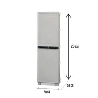 Armadio portascope da esterno o Achae, Mobile a 1 anta e 3 ripiani in polipropilene, 100% Made in Italy, cm 50x39h172, colore Grigio chiaro