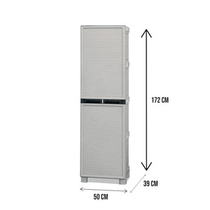 Armadio portascope da esterno o Achae, Mobile a 1 anta e 3 ripiani in polipropilene, 100% Made in Italy, cm 50x39h172, colore Grigio chiaro