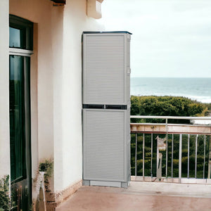 Armadio portascope da esterno o Achae, Mobile a 1 anta e 3 ripiani in polipropilene, 100% Made in Italy, cm 50x39h172, colore Grigio chiaro