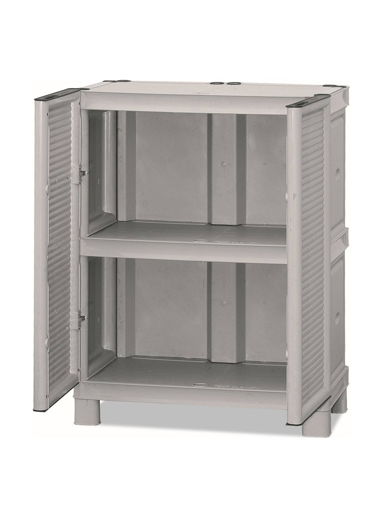 Mobiletto multiuso da esterno o Arlinda, Armadio basso a 2 ante e 1 ripiano in polipropilene, 100% Made in Italy, cm 70x39h92, colore Grigio chiaro