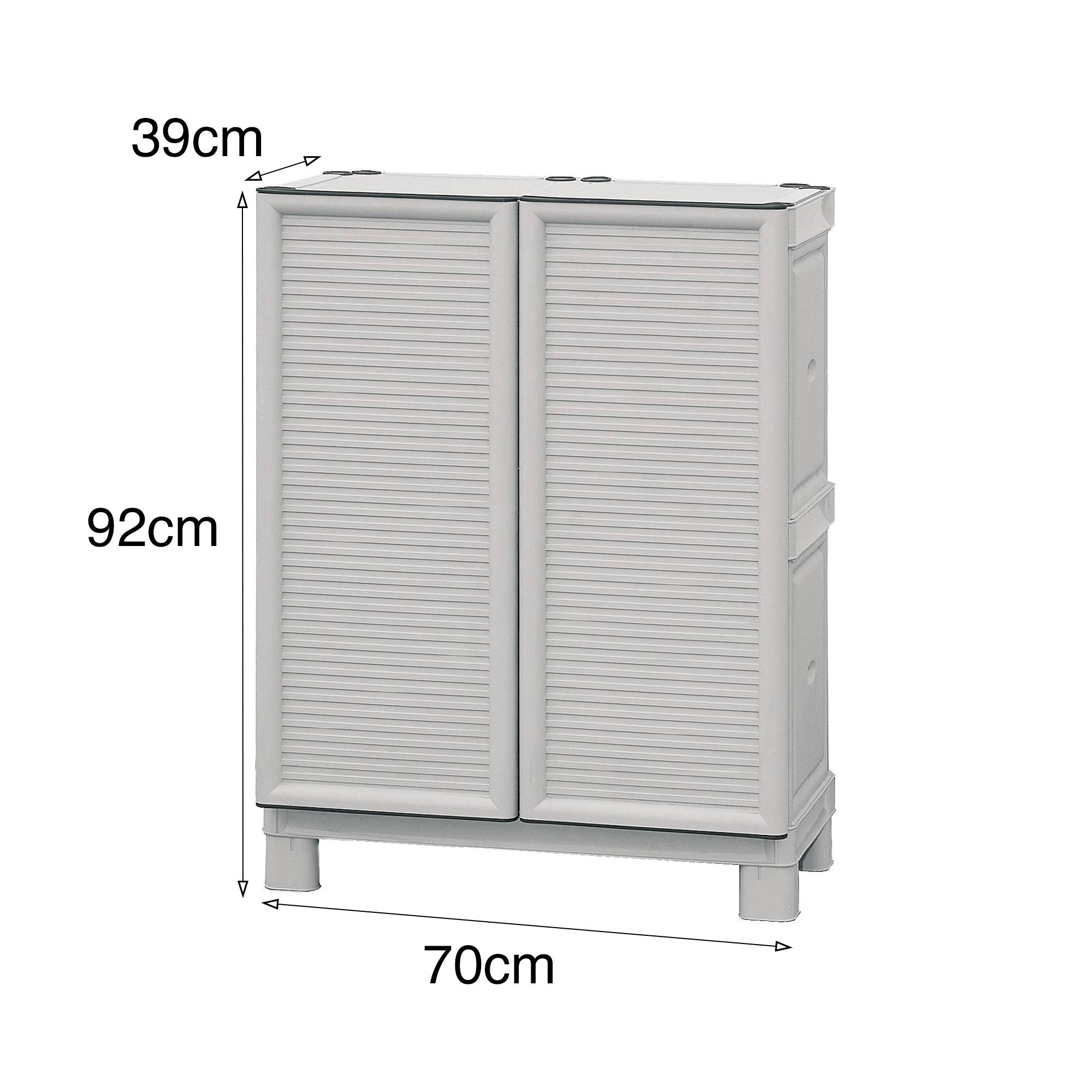 Mobiletto multiuso da esterno o Arlinda, Armadio basso a 2 ante e 1 ripiano in polipropilene, 100% Made in Italy, cm 70x39h92, colore Grigio chiaro