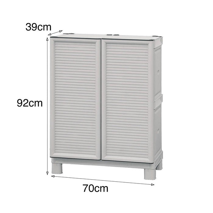 Mobiletto multiuso da esterno o Arlinda, Armadio basso a 2 ante e 1 ripiano in polipropilene, 100% Made in Italy, cm 70x39h92, colore Grigio chiaro