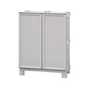 Mobiletto multiuso da esterno o Arlinda, Armadio basso a 2 ante e 1 ripiano in polipropilene, 100% Made in Italy, cm 70x39h92, colore Grigio chiaro