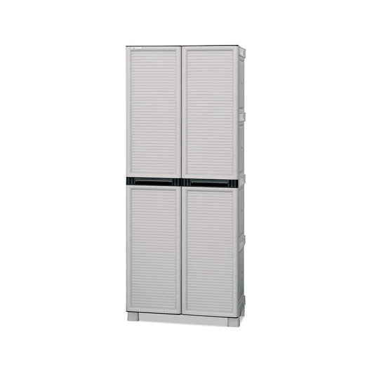 Armadio multiuso da esterno o Allain, Mobile a 1 anta e 3 ripiani in polipropilene, 100% Made in Italy, cm 70x39h172, colore Grigio chiaro