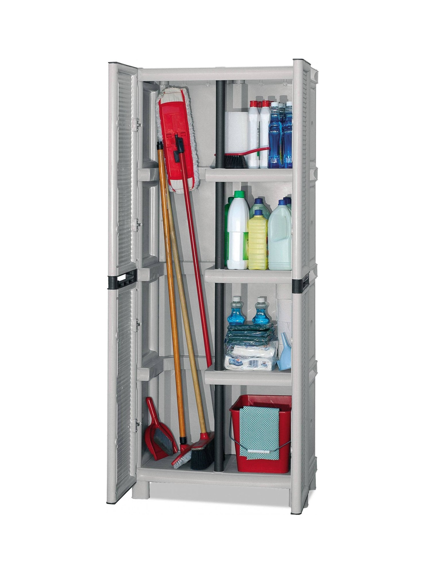 Armadio portascope da esterno o Achae, Mobile a 2 ante 3 ripiani in polipropilene, 100% Made in Italy, cm 70x39h172, colore Grigio chiaro