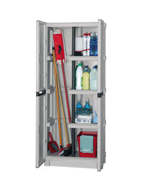 Armadio portascope da esterno o Achae, Mobile a 2 ante 3 ripiani in polipropilene, 100% Made in Italy, cm 70x39h172, colore Grigio chiaro