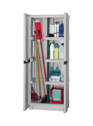 Armadio portascope da esterno o Achae, Mobile a 2 ante 3 ripiani in polipropilene, 100% Made in Italy, cm 70x39h172, colore Grigio chiaro