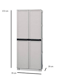 Armadio portascope da esterno o Achae, Mobile a 2 ante 3 ripiani in polipropilene, 100% Made in Italy, cm 70x39h172, colore Grigio chiaro