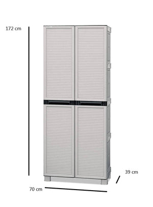 Armadio portascope da esterno o Achae, Mobile a 2 ante 3 ripiani in polipropilene, 100% Made in Italy, cm 70x39h172, colore Grigio chiaro