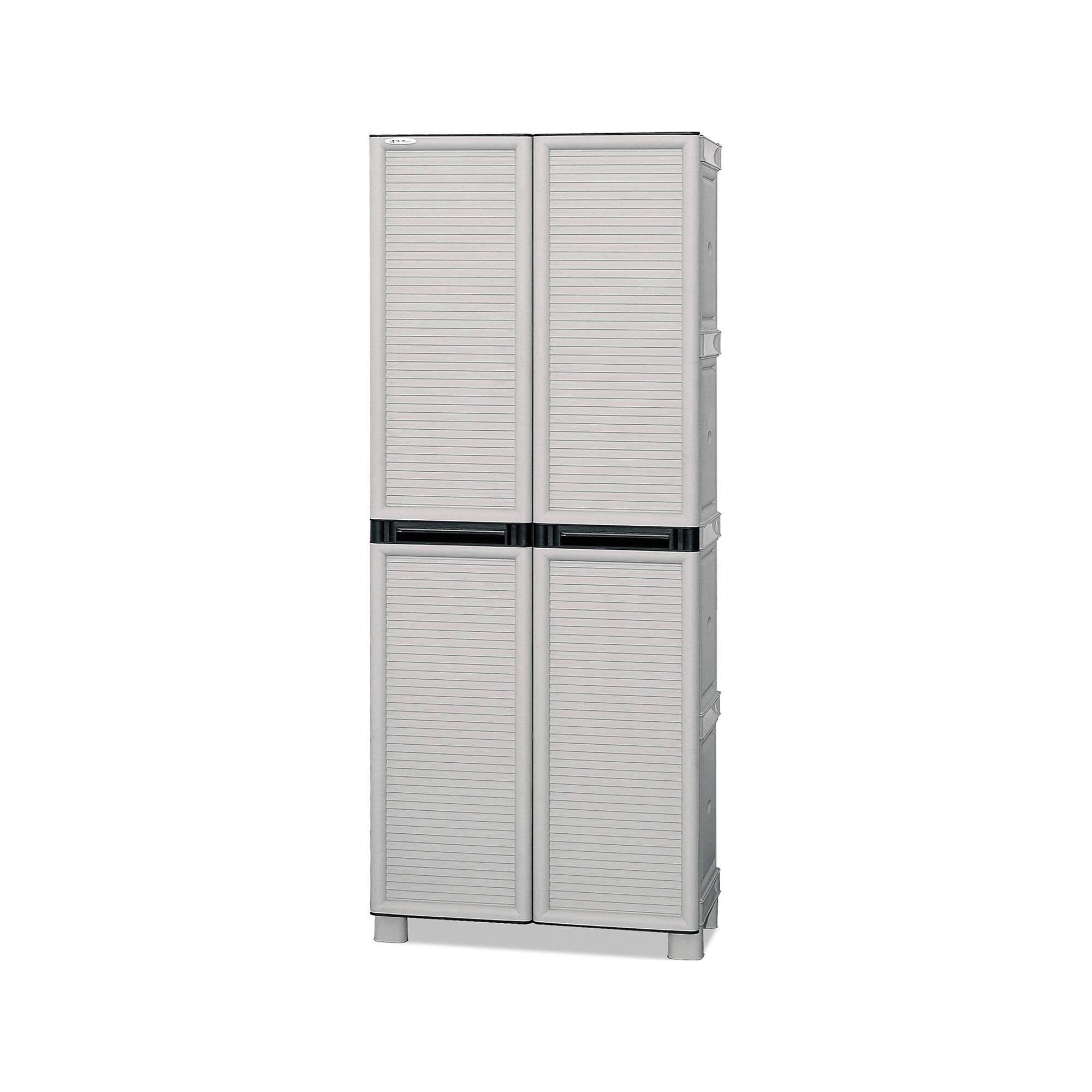 Armadio portascope da esterno o Achae, Mobile a 2 ante 3 ripiani in polipropilene, 100% Made in Italy, cm 70x39h172, colore Grigio chiaro