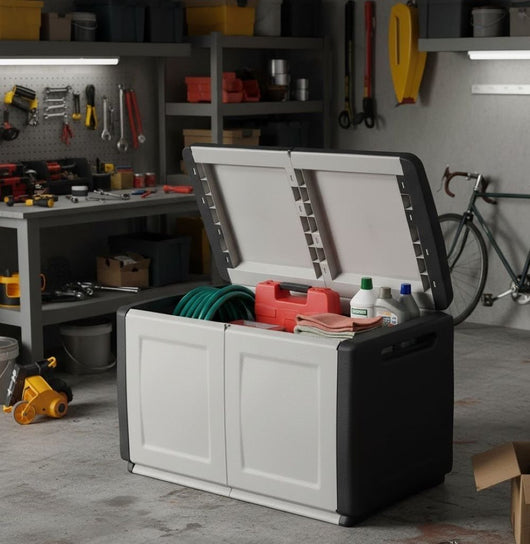 Baule contenitore multiuso Andra, Box portatutto, 100% Made in Italy, cm 96x53h57, colore Grigio