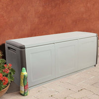 Baule contenitore multiuso Achse, Box portatutto, 100% Made in Italy, cm 138x53h57, colore Grigio chiaro