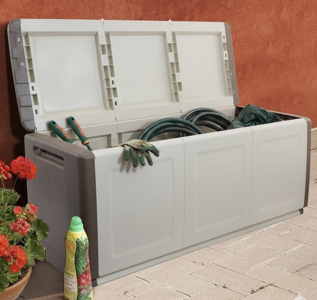 Baule contenitore multiuso Achse, Box portatutto, 100% Made in Italy, cm 138x53h57, colore Grigio chiaro