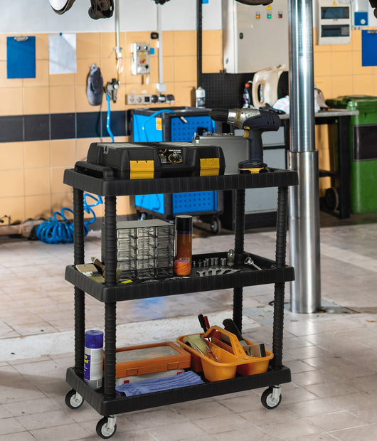 Carrello multiuso in polipropilene a 3 ripiani con Vinci, Scaffale su Vinci, 100% Made in Italy,cm 76x16h38, colore Antracite