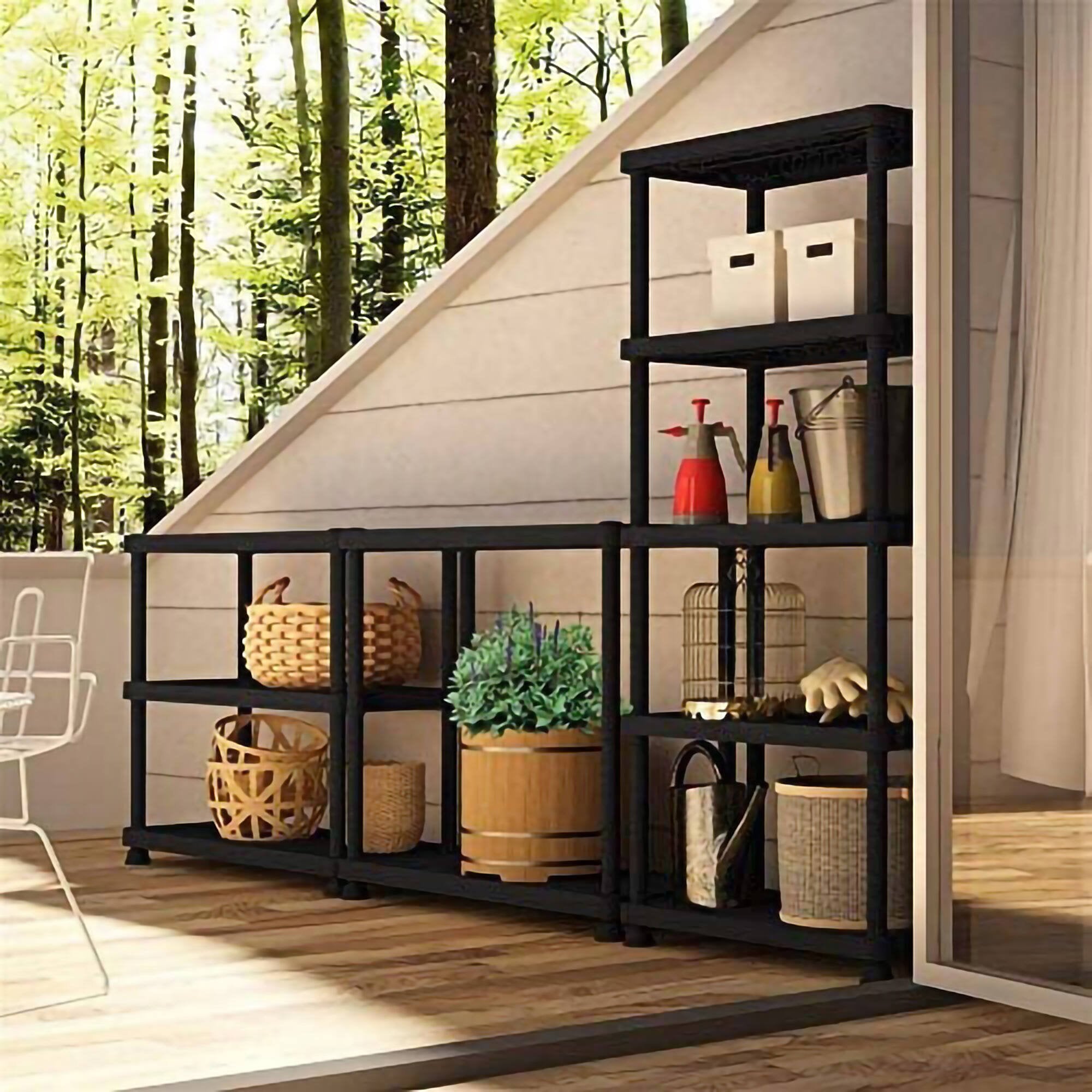 Scaffale a 4 ripiani in Goshenita, Scaffalatura multiuso per interno o esterno, 100% Made in Italy, cm 92x45h165, colore Antracite