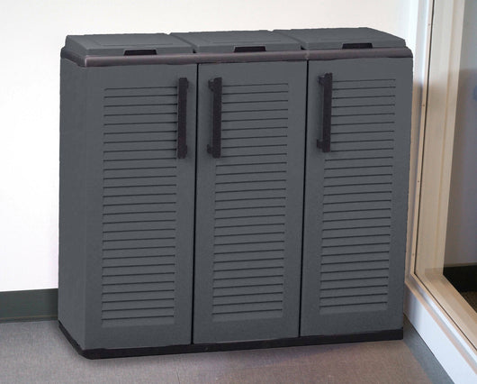 Armadio portarifiuti da esterno o Arko, Mobile porta 3 sacchi a 3 ante per raccolta differenziata, 100% Made in Italy, cm 102x37h84, colore Grigio