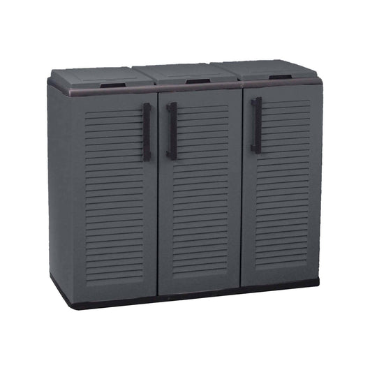 Armadio portarifiuti da esterno o Arko, Mobile porta 3 sacchi a 3 ante per raccolta differenziata, 100% Made in Italy, cm 102x37h84, colore Grigio