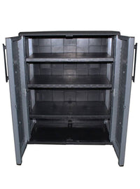 Mobiletto multiuso da esterno o Amordel, Armadio basso a 2 ante e 3 ripiani in polipropilene, 100% Made in Italy, cm 68x37h84, colore Grigio