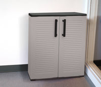 Mobiletto multiuso da esterno o Amordel, Armadio basso a 2 ante e 3 ripiani in polipropilene, 100% Made in Italy, cm 68x37h84, colore Grigio