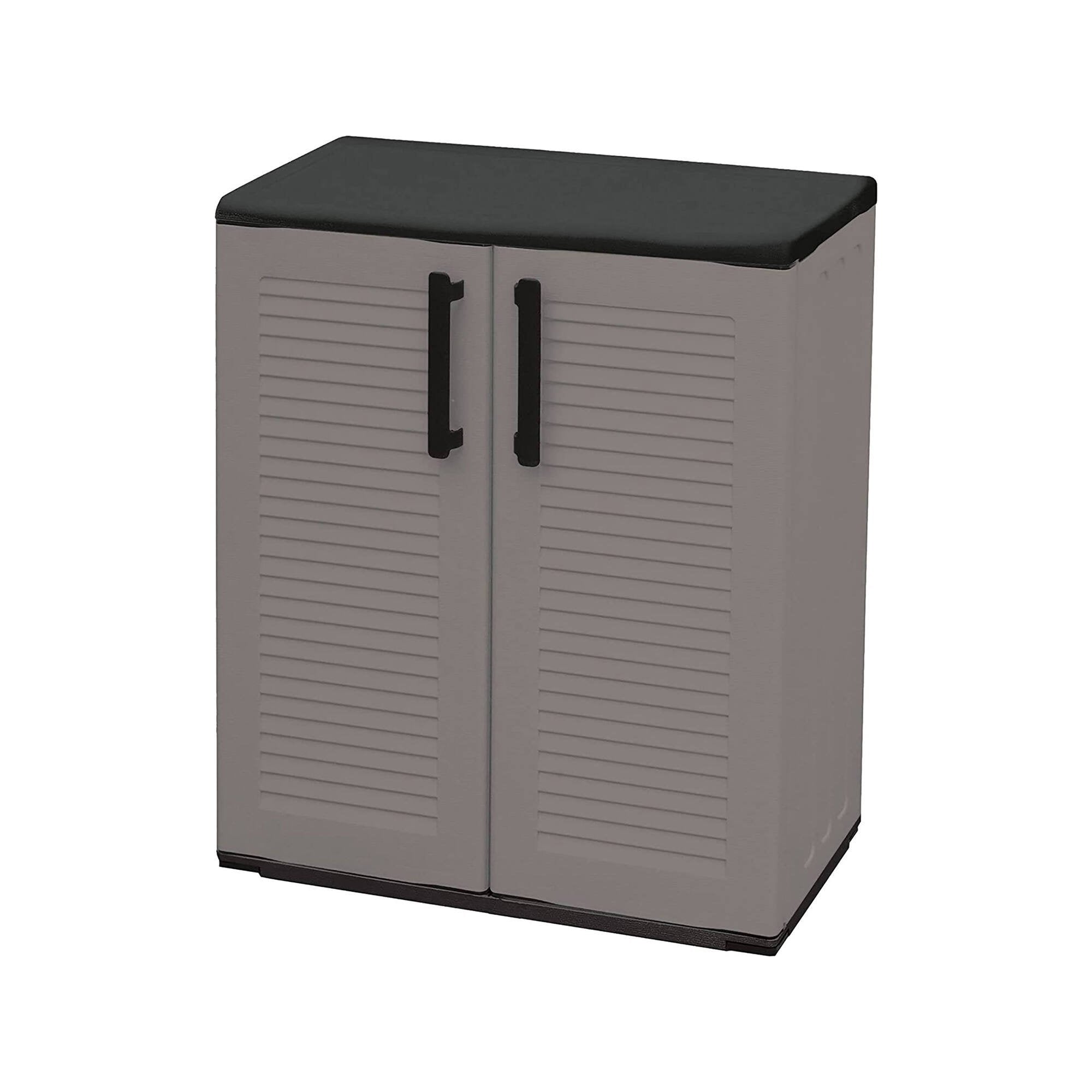 Mobiletto multiuso da esterno o Amordel, Armadio basso a 2 ante e 3 ripiani in polipropilene, 100% Made in Italy, cm 68x37h84, colore Grigio