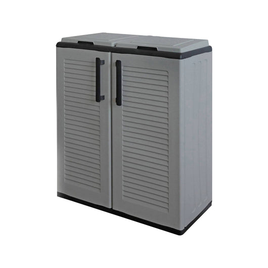 Armadio portarifiuti da esterno o Alfred, Mobile porta 2 sacchi a 2 ante per raccolta differenziata, 100% Made in Italy, cm 68x37h84, colore Grigio