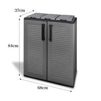 Armadio portarifiuti da esterno o Artan, Mobile porta 3 sacchi a 2 ante per raccolta differenziata, 100% Made in Italy, cm 68x37h84, colore Grigio