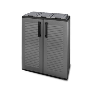 Armadio portarifiuti da esterno o Artan, Mobile porta 3 sacchi a 2 ante per raccolta differenziata, 100% Made in Italy, cm 68x37h84, colore Grigio