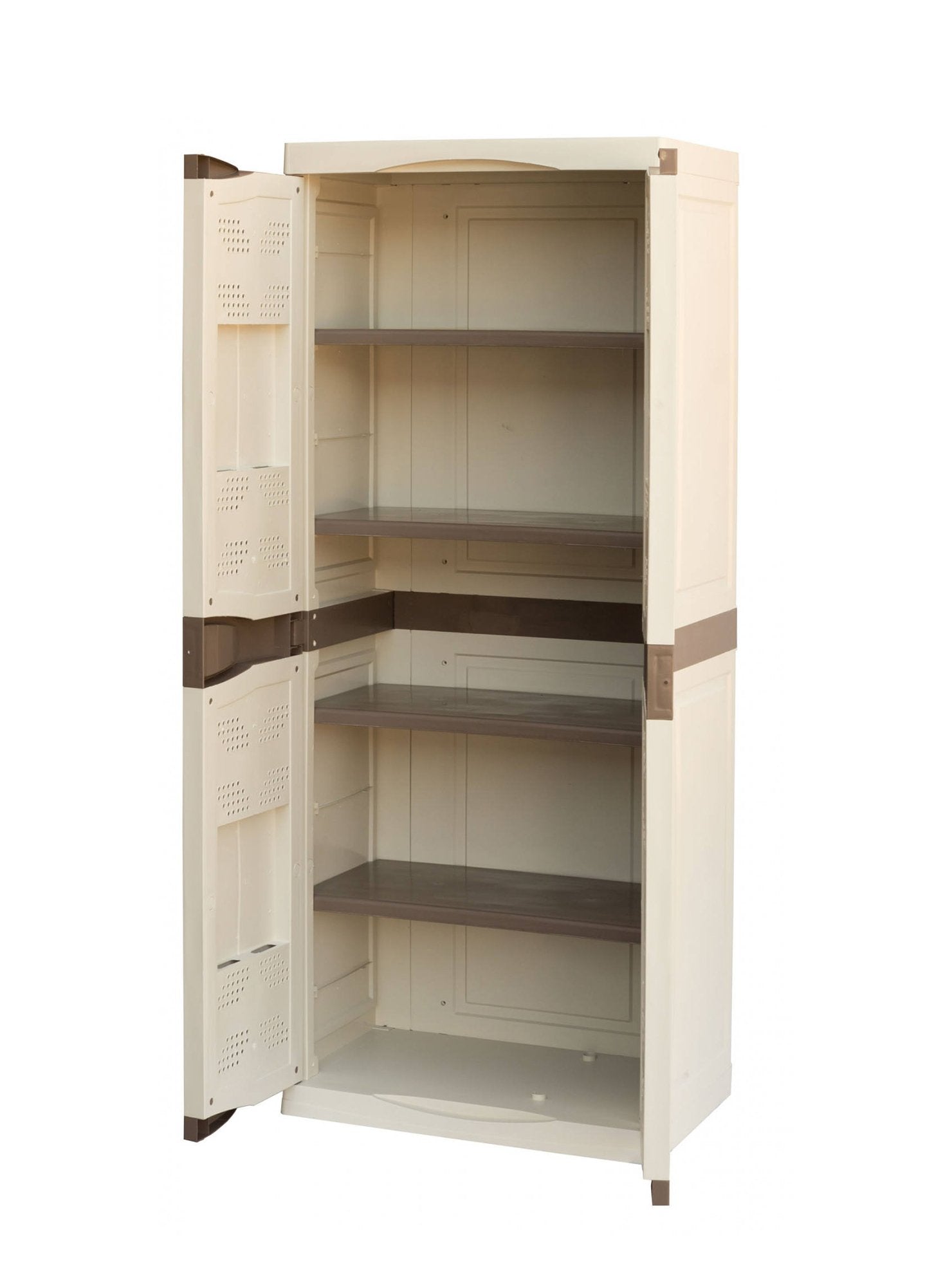 Armadio multiuso da esterno o Adenina, Mobile a 2 ante e 4 ripiani in polipropilene, 100% Made in Italy, cm 70x47h178, colore Beige