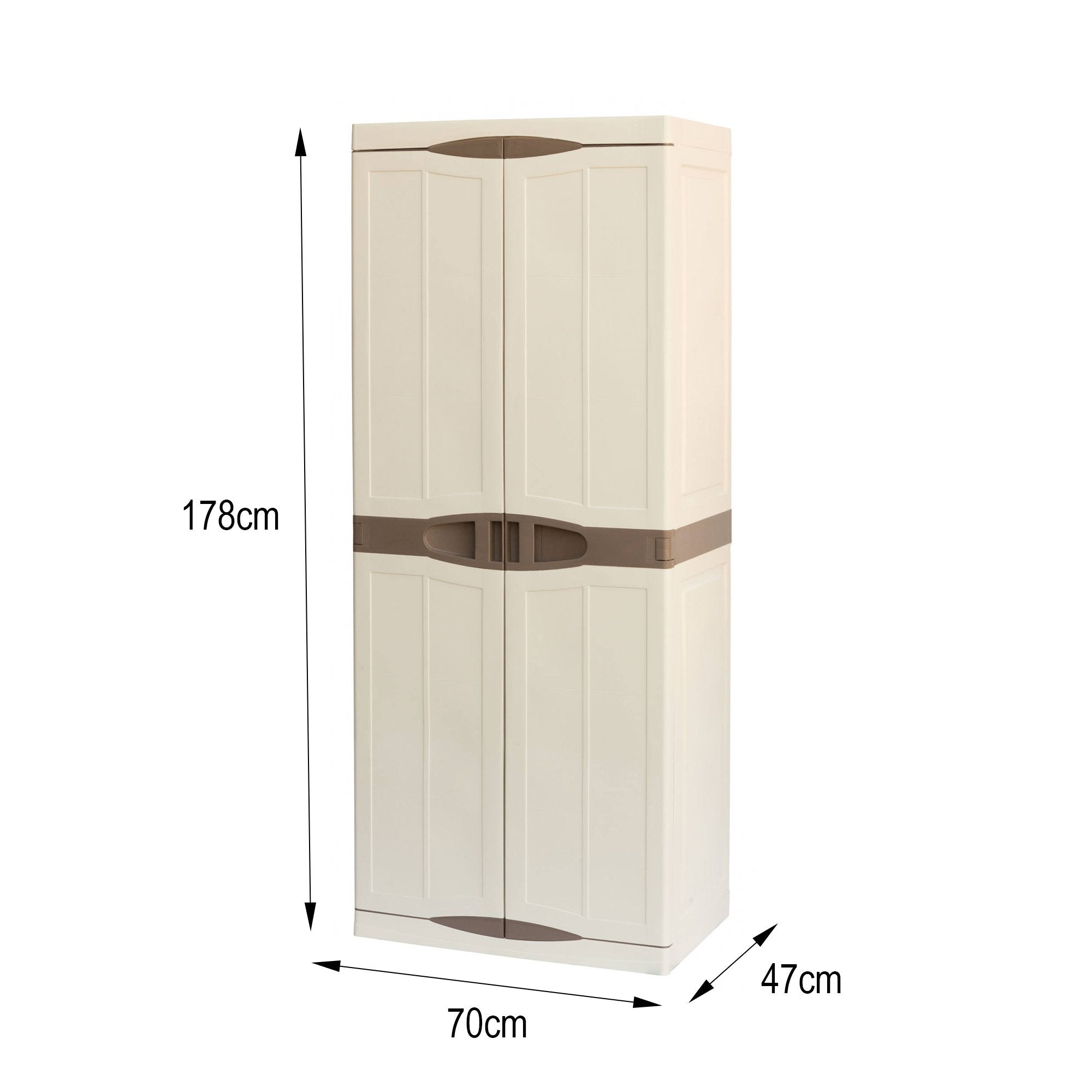 Armadio multiuso da esterno o Adenina, Mobile a 2 ante e 4 ripiani in polipropilene, 100% Made in Italy, cm 70x47h178, colore Beige