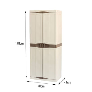 Armadio multiuso da esterno o Adenina, Mobile a 2 ante e 4 ripiani in polipropilene, 100% Made in Italy, cm 70x47h178, colore Beige