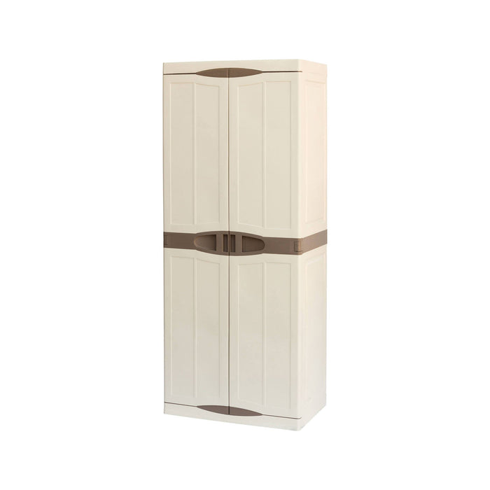 Armadio multiuso da esterno o Adenina, Mobile a 2 ante e 4 ripiani in polipropilene, 100% Made in Italy, cm 70x47h178, colore Beige