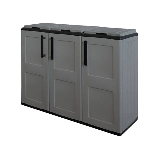 Armadio portarifiuti da esterno o Arko, Mobile porta 3 sacchi a 3 ante, 100% Made in Italy, cm 102x37h90, colore Grigio
