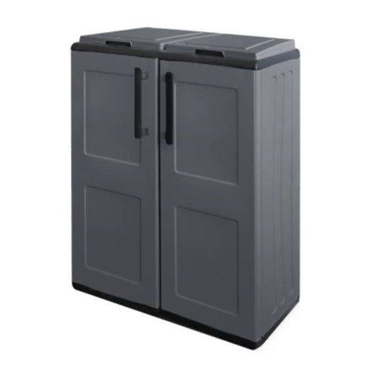 Armadio portarifiuti da esterno o Alfred, Mobile porta 2 sacchi a 2 ante, 100% Made in Italy, cm 68x37h84, colore Grigio