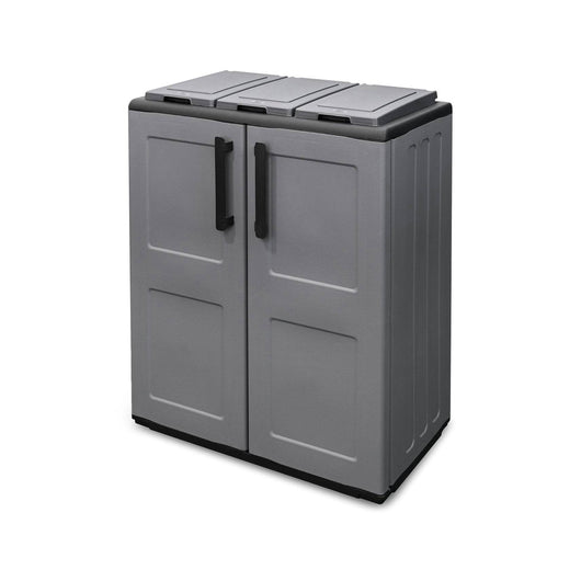 Armadio portarifiuti da esterno o Artan, Mobile porta 3 sacchi a 2 ante, 100% Made in Italy, cm 68x37h84, colore Grigio