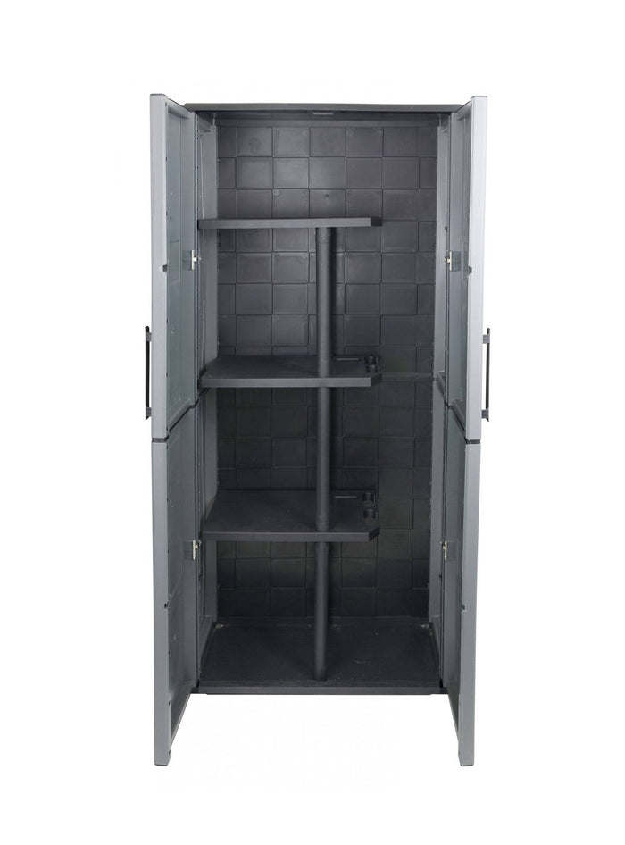 Armadio portascope da esterno o Arabel, Mobile a 2 ante e 3 ripiani regolabili in polipropilene, 100% Made in Italy, cm 68x37h163, colore Grigio