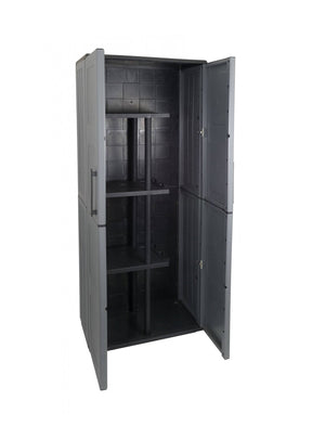 Armadio portascope da esterno o Arabel, Mobile a 2 ante e 3 ripiani regolabili in polipropilene, 100% Made in Italy, cm 68x37h163, colore Grigio