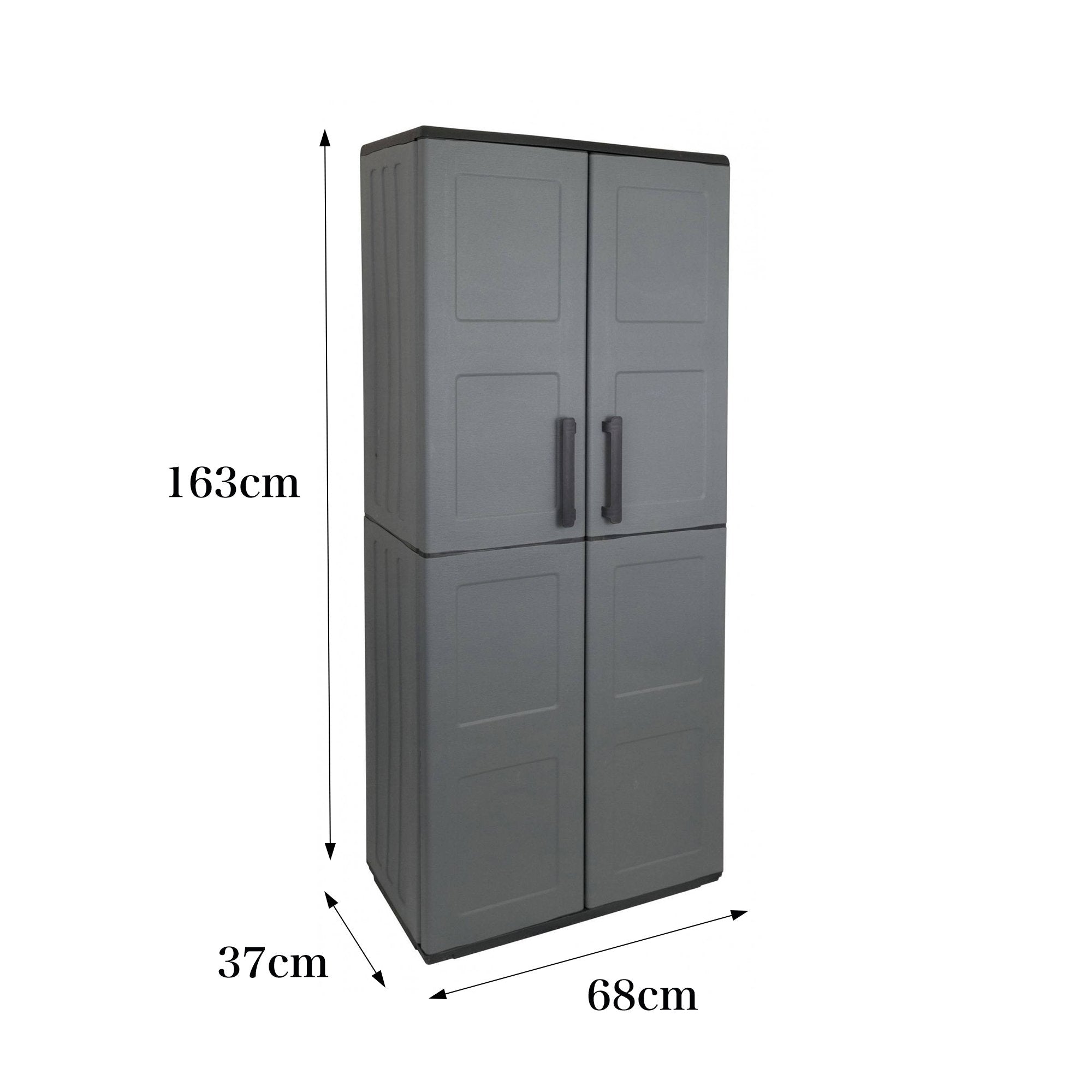 Armadio portascope da esterno o Arabel, Mobile a 2 ante e 3 ripiani regolabili in polipropilene, 100% Made in Italy, cm 68x37h163, colore Grigio